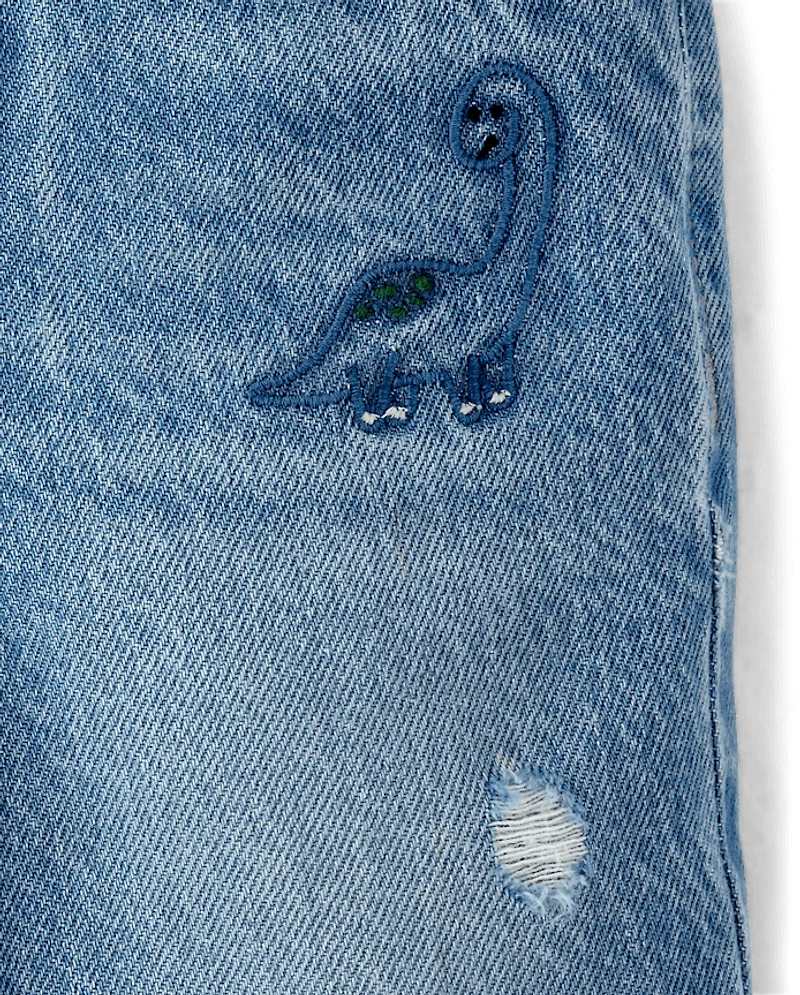 Baby And Toddler Boys Embroidered Dino Jean Shorts