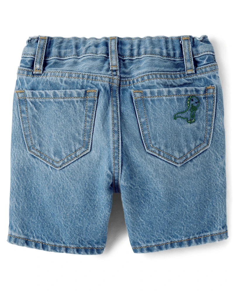 Short en jean brodé dinosaure pour bébés et petits garçons