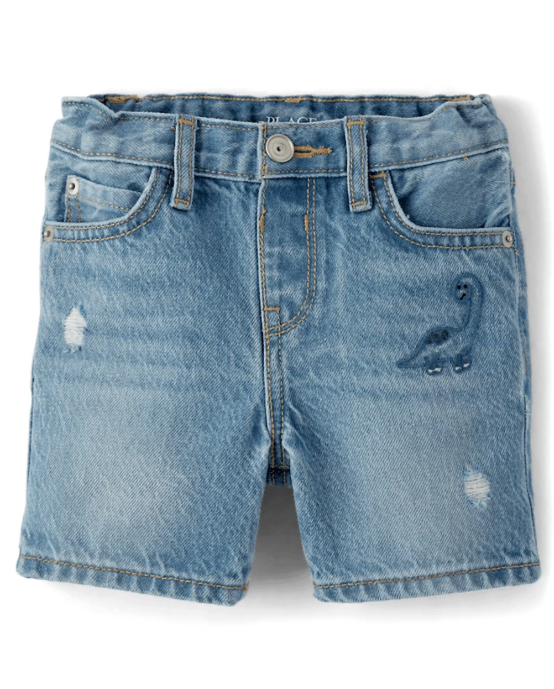 Baby And Toddler Boys Embroidered Dino Jean Shorts