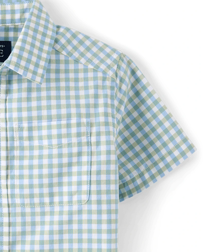 Chemise boutonnée en popeline vichy pour bébés et petits garçons