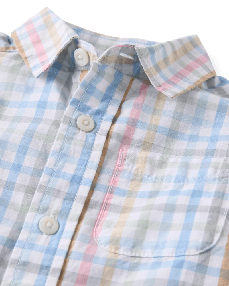 Baby And Toddler Boys Gingham Poplin Button Up Shirt
