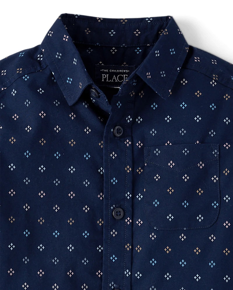 Baby And Toddler Boys Print Poplin Button Up Shirt