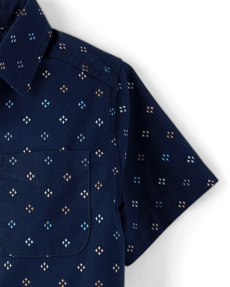 Baby And Toddler Boys Print Poplin Button Up Shirt