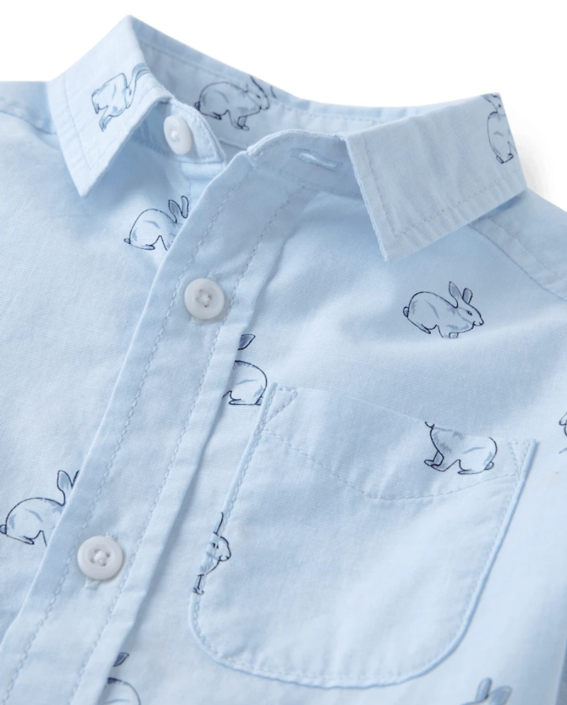 Baby And Toddler Boys Dad Me Bunny Poplin Button Up Shirt