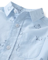 Baby And Toddler Boys Dad Me Bunny Poplin Button Up Shirt