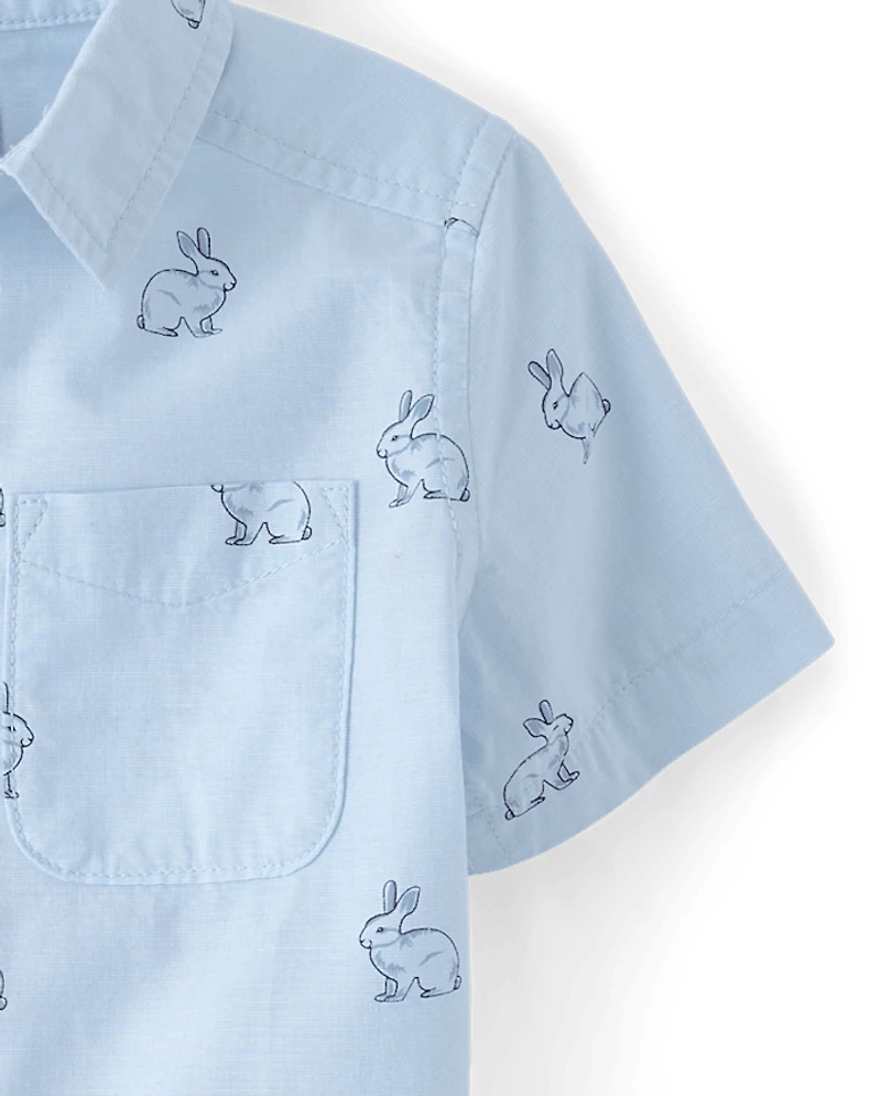 Baby And Toddler Boys Dad Me Bunny Poplin Button Up Shirt