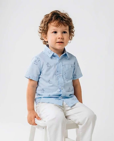 Baby And Toddler Boys Dad Me Bunny Poplin Button Up Shirt