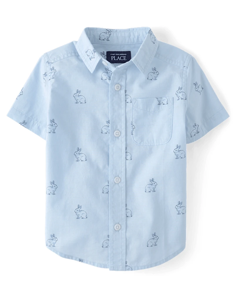 Baby And Toddler Boys Dad Me Bunny Poplin Button Up Shirt