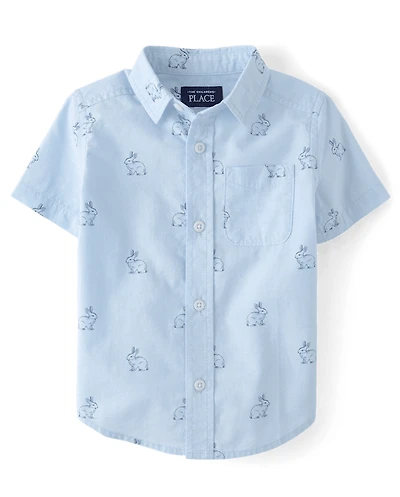 Baby And Toddler Boys Dad Me Bunny Poplin Button Up Shirt