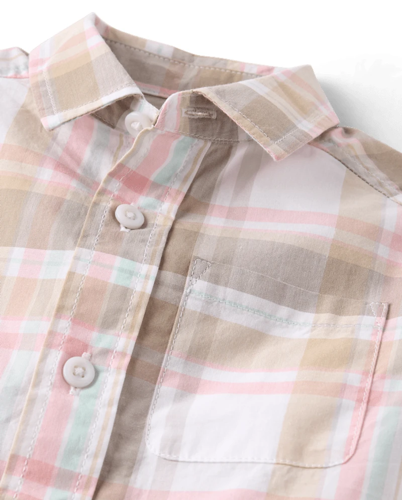 Baby And Toddler Boys Plaid Poplin Button Up Shirt