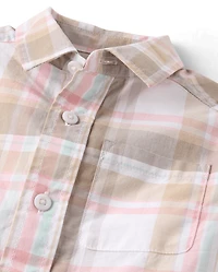 Baby And Toddler Boys Plaid Poplin Button Up Shirt