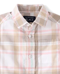Chemise boutonnée en popeline à carreaux pour bébés et petits garçons