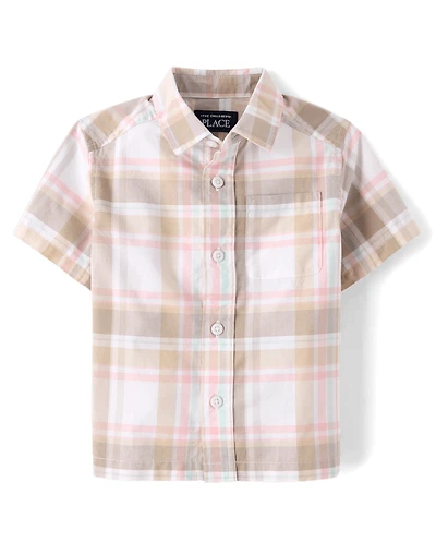 Baby And Toddler Boys Plaid Poplin Button Up Shirt