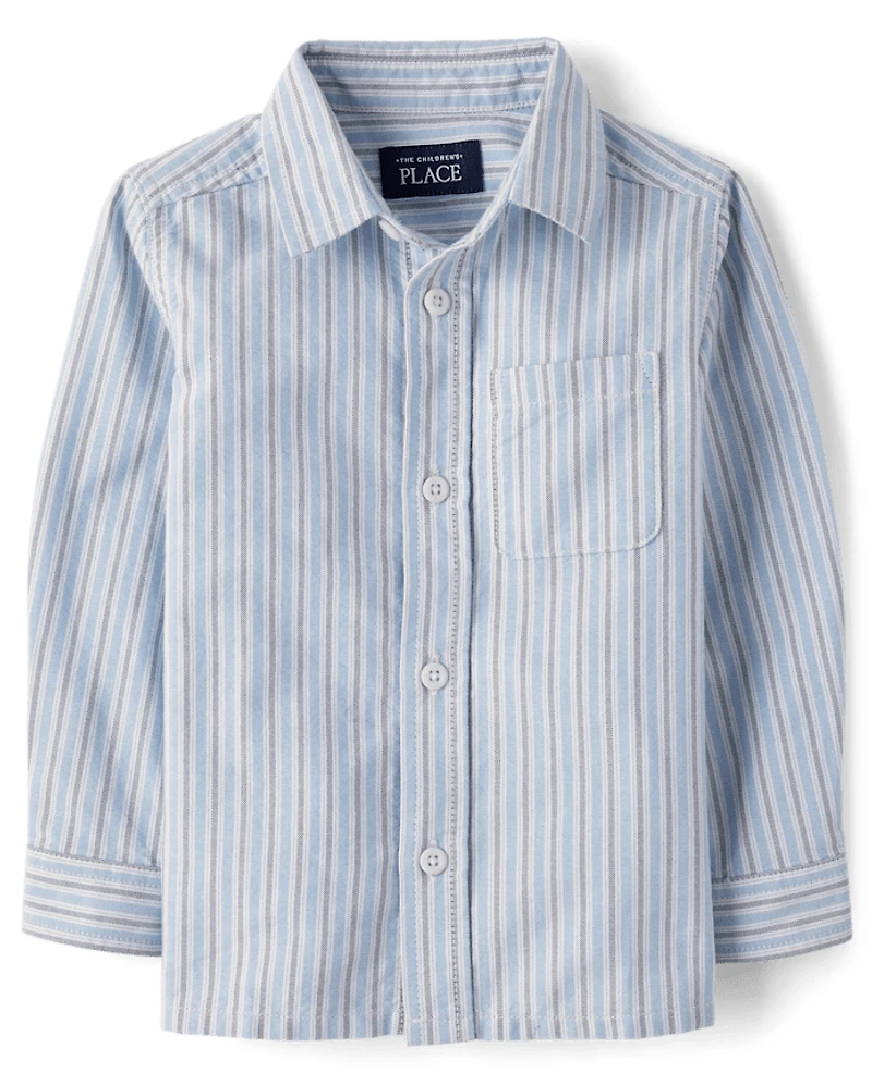 Chemise Oxford rayée à boutons pour bébés et petits garçons