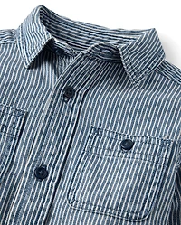 Baby And Toddler Boys Railroad Striped Denim Button Up Shirt