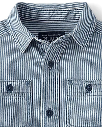 Baby And Toddler Boys Railroad Striped Denim Button Up Shirt