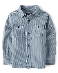 Baby And Toddler Boys Railroad Striped Denim Button Up Shirt