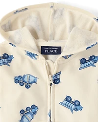 Sweat à capuche zippé en molleton français pour bébés et petits garçons, motif véhicules de chantier