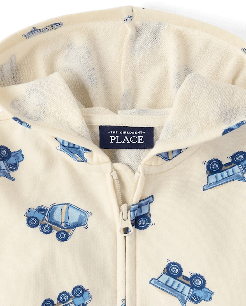 Baby And Toddler Boys Construction Vehicle French Terry Zip Up Hoodie