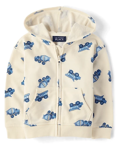 Baby And Toddler Boys Construction Vehicle French Terry Zip Up Hoodie