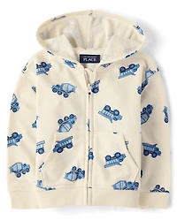 Baby And Toddler Boys Construction Vehicle French Terry Zip Up Hoodie