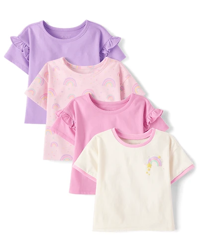 Lot de 4 t-shirts arc-en-ciel pour petites filles