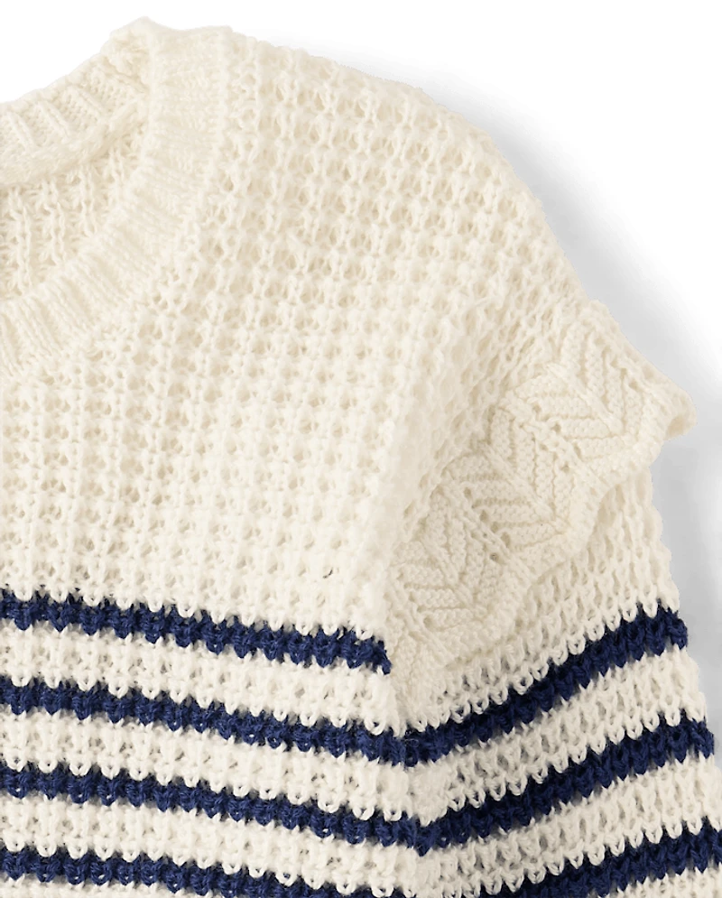 Toddler Girls Striped Flutter Sweater