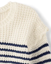 Toddler Girls Striped Flutter Sweater