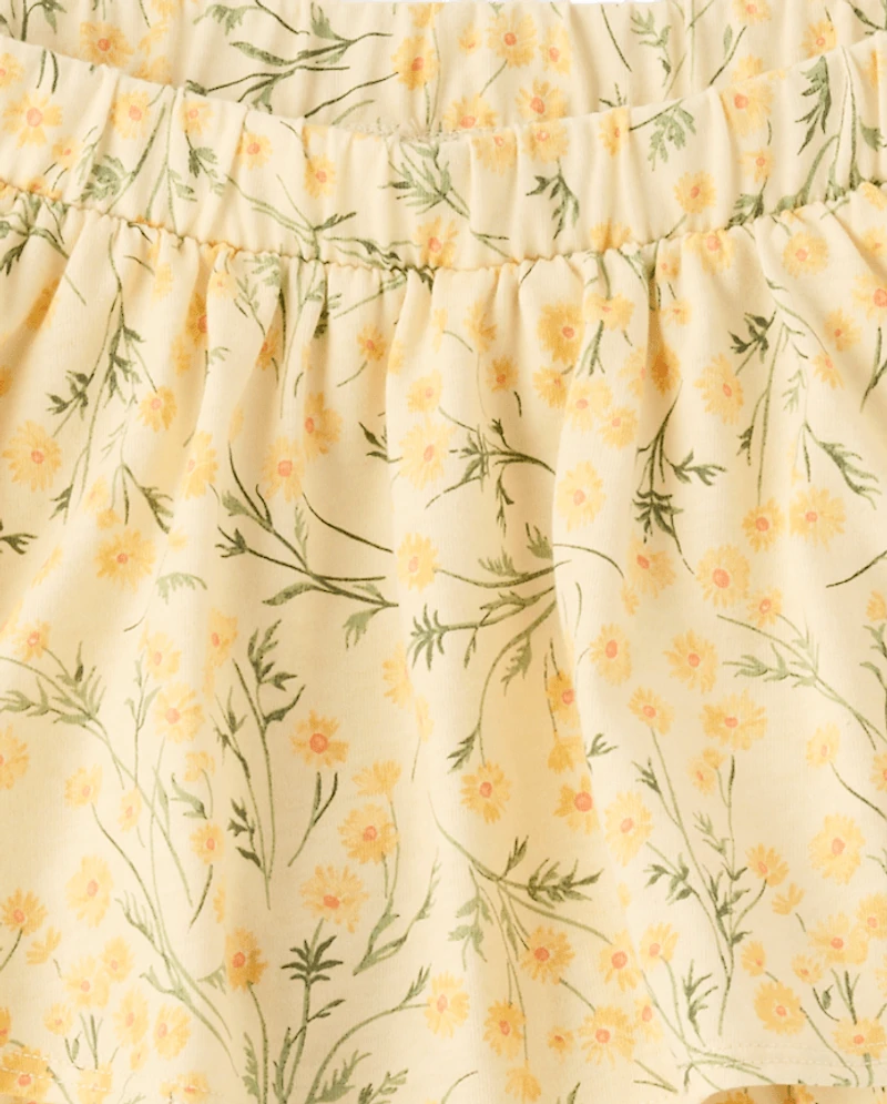 Jupe-short à volants fleuris pour petites filles