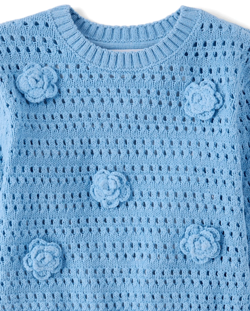 Toddler Girls Crochet Floral Sweater