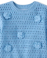 Toddler Girls Crochet Floral Sweater