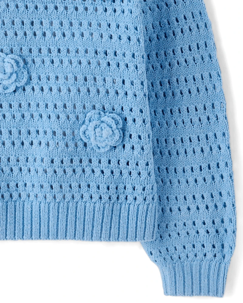 Toddler Girls Crochet Floral Sweater