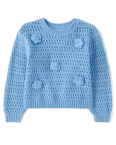 Toddler Girls Crochet Floral Sweater