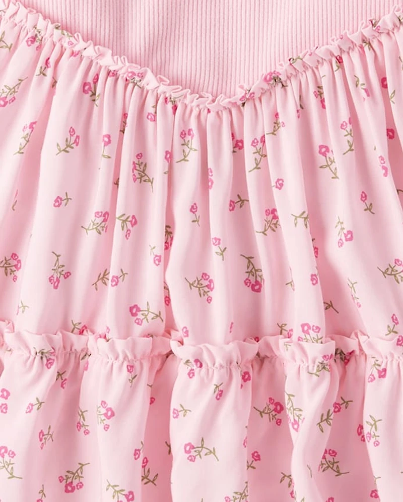 Baby And Toddler Girls Floral V-Waist Tiered Dress