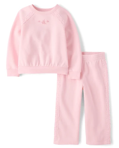 Toddler Girls Crochet Premium Fleece 2-Piece Set