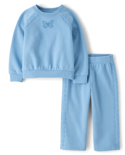 Toddler Girls Crochet Premium Fleece 2-Piece Set