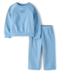 Toddler Girls Crochet Premium Fleece 2-Piece Set