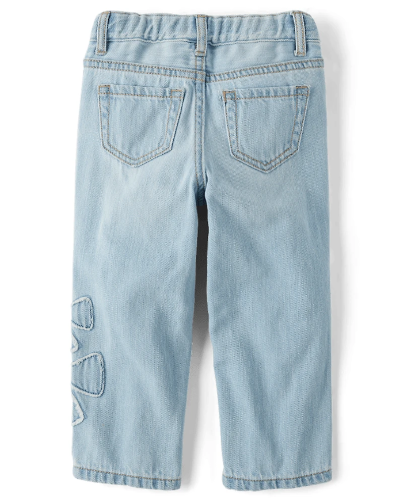 Toddler Girls Applique Bow Slouchy Jeans