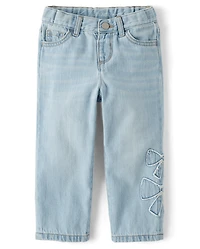 Toddler Girls Applique Bow Slouchy Jeans