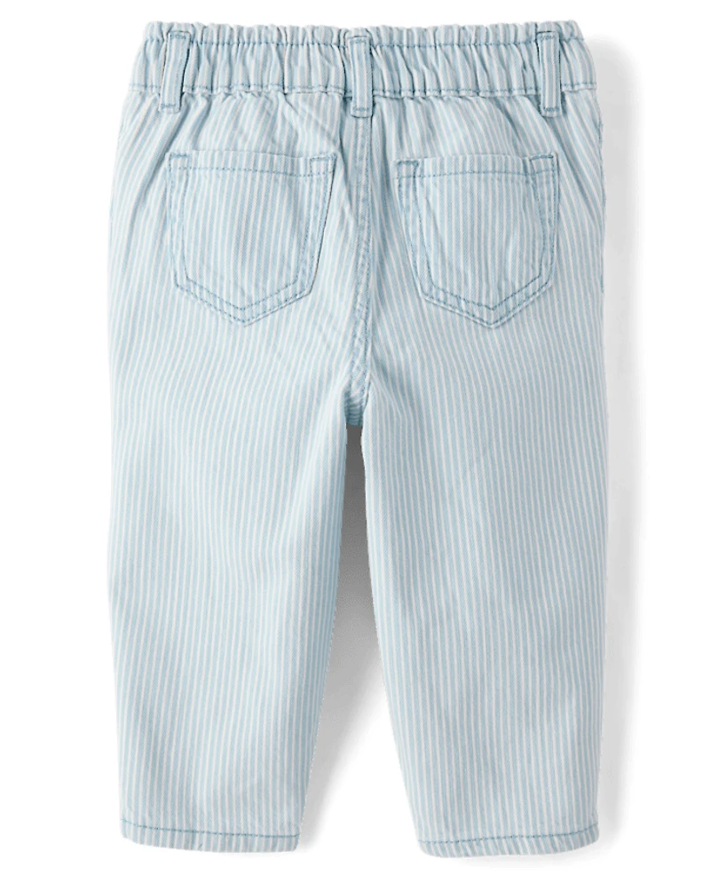 Toddler Girls Railroad Striped Barrel Jeans