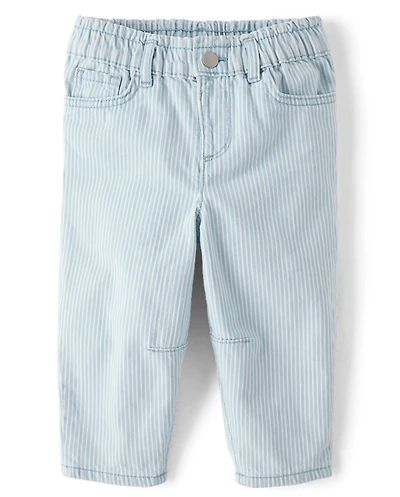 Toddler Girls Railroad Striped Barrel Jeans