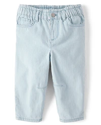 Toddler Girls Railroad Striped Barrel Jeans