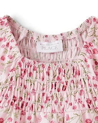 Toddler Girls Floral Smocked Flutter Top