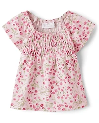 Toddler Girls Floral Smocked Flutter Top