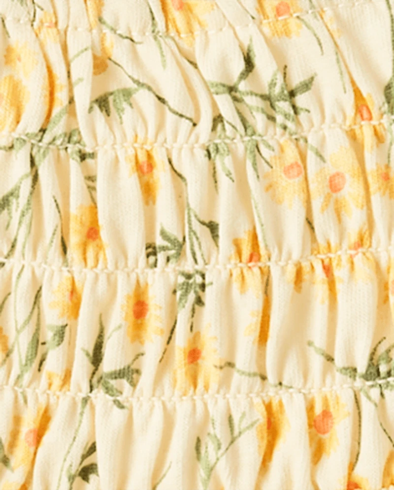 Toddler Girls Floral Smocked Flutter Top