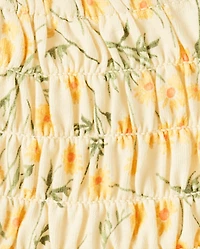 Toddler Girls Floral Smocked Flutter Top