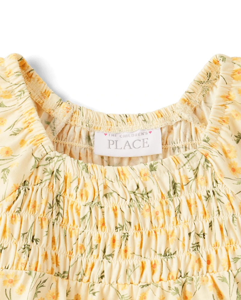 Toddler Girls Floral Smocked Flutter Top