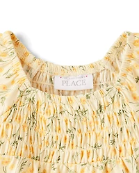 Toddler Girls Floral Smocked Flutter Top