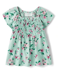 Toddler Girls Floral Smocked Flutter Top