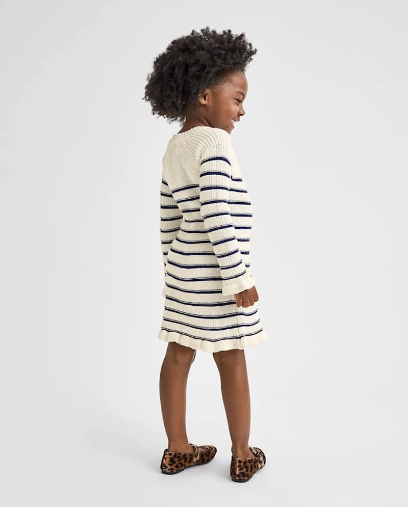 Baby And Toddler Girls Striped Ruffle Sweater Dress